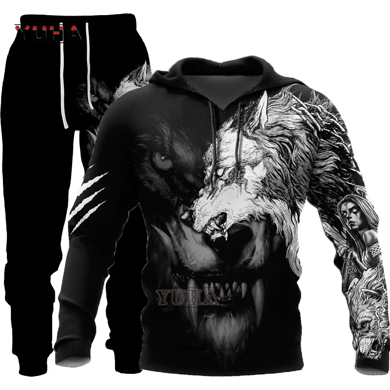 Sudadera con capucha de lobo 3D para hombre y mujer, chándal con estampado de Animal, chaquetas divertidas