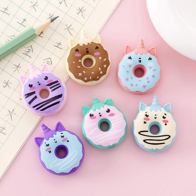 Borrador de rosquilla creativo de dibujos animados para niños, borrador de bocetos de pintura para estudiantes, lindo borrador Kawaii, papelería