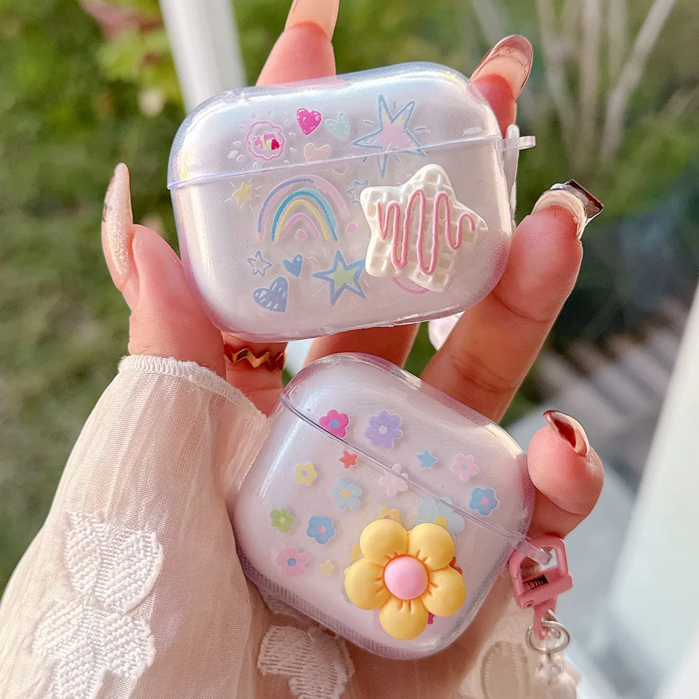 

Fresh Flower Earphone Case For Airpods 1 2 3 4 Pro 2 3 Cute Wireless Bluetooth Headset Protective Cover With Pendant