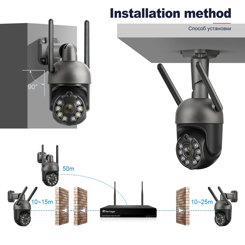 Techage H.265 10CH 3MP système de caméra de sécurité vidéo sans fil extérieur Audio bidirectionnel Wifi caméra IP P2P CCTV Surveillance NVR Kit