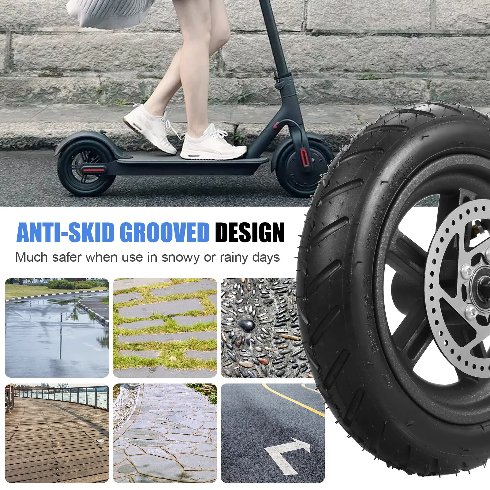 8.5 inch Electric Scooter Rear Tire with Wheel Hub Disc Brake Set Inflatable Electric Scooter Wheel Replacement for Xiaomi M365