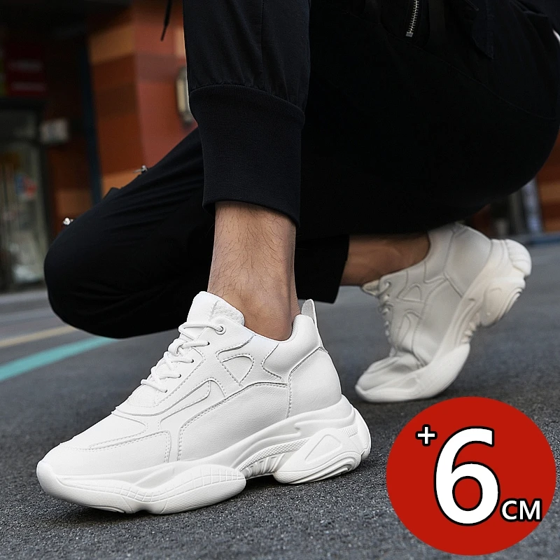 

Men Invisible Height Increasing Sneakers Cowhide Thick Sole Comfortable 8CM Elevator Shoes Fashion Lift Sports Man Daddy Shoes