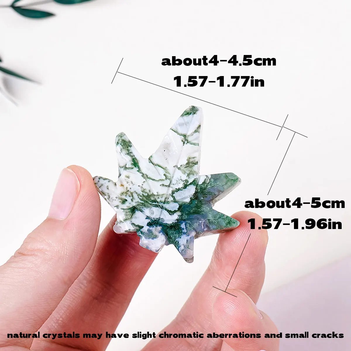 1PC Natural Crystal Leaf Statue Moss Agate Crafts Carving Maple Leaves Jewelry Pendant Production Room Home courtyard Decoration