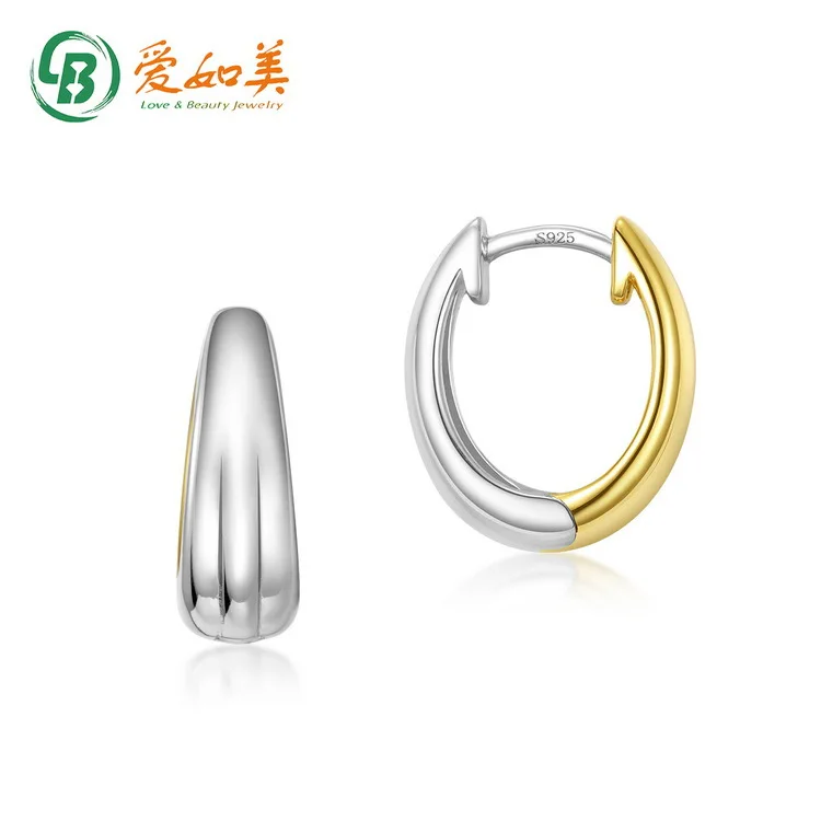 

Extremely Simple Style Earrings 18K Gold PT950 Platinum Silver Plated7-layer Gold Dual Color Splicing Personalized Ear Accessory