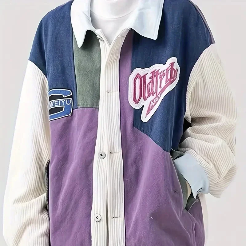 

male and female Varsity Bomber Jacket Vintage Japanese Patchwork Baseball Coat Letter Embroidery Autumn Loose Jacket Color Block