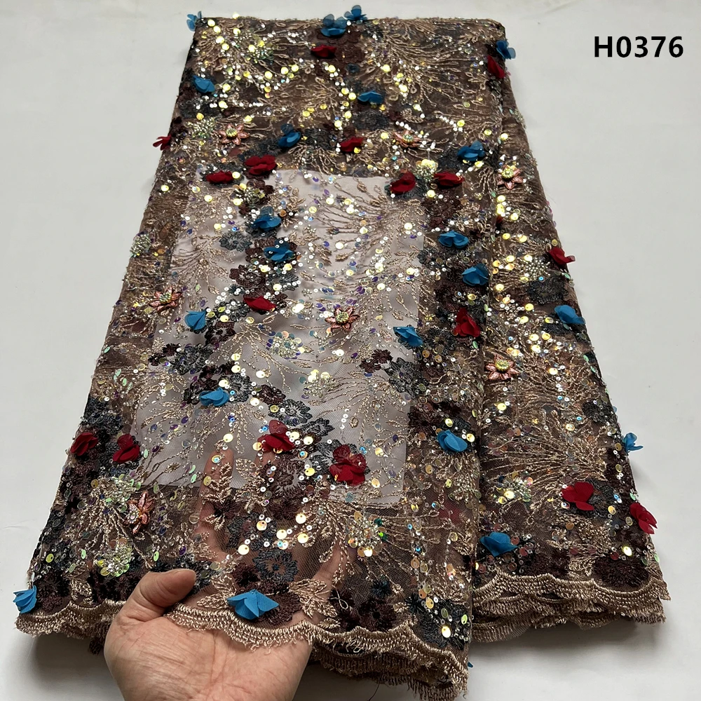 2023 High Quality African Nigerian TulleLace Fabric  Sequins EmbroideryBeads French Guipure Wedding Party Dress Beaded 5Yards