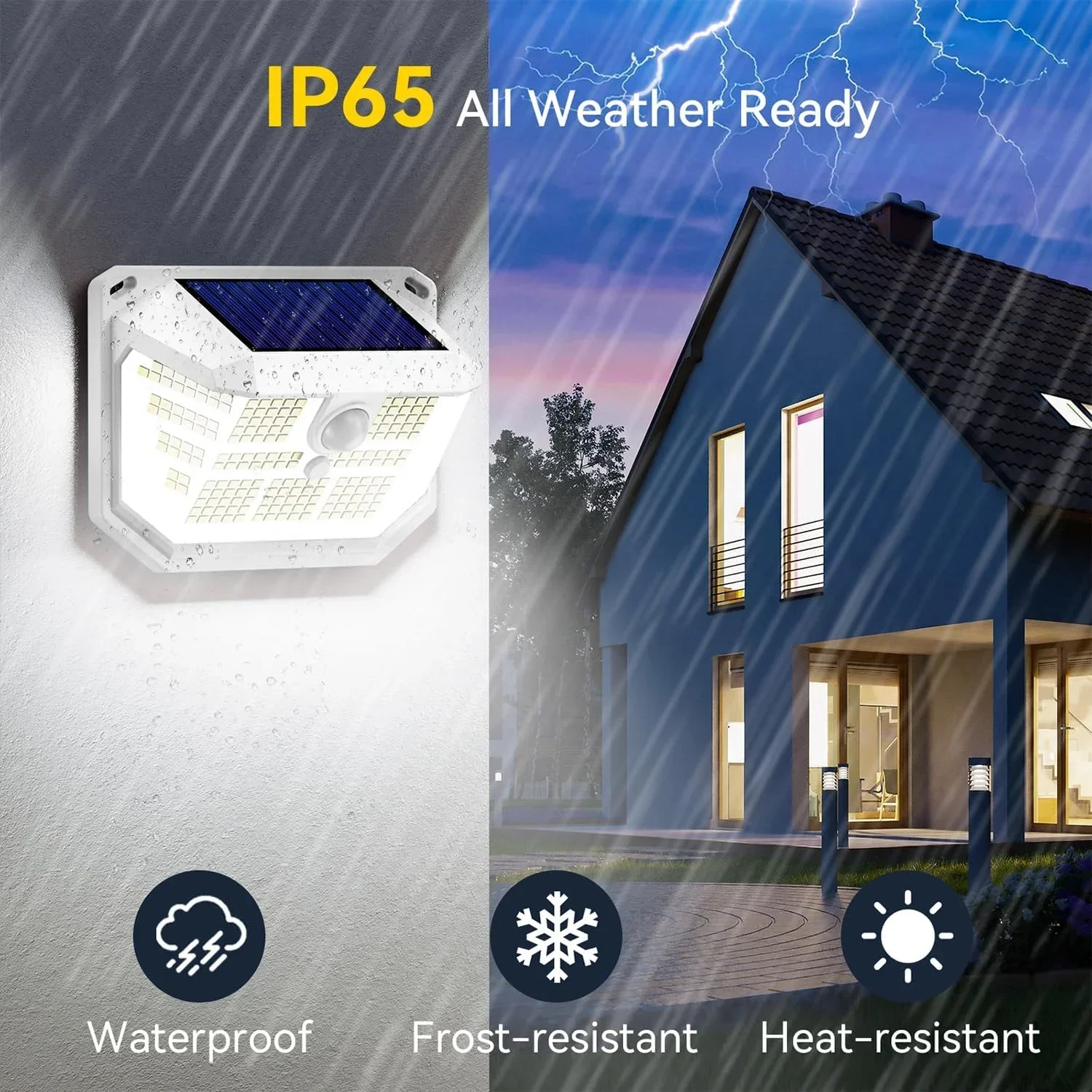 Luce solare impermeabile per esterni a 231 LED, 4 luci 300 °   Lampada da parete di sicurezza con 3 modalità di illuminazione, sensore di movimento esterno PIR IP65