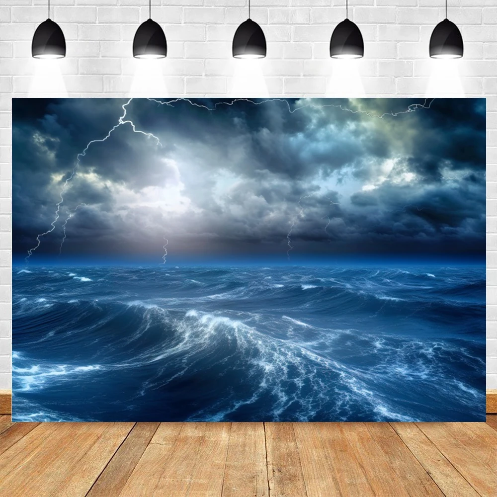Sea Rainstorm Scene Backdrop Ocean Storm Lightning Birthday Party Travel Portrait Holiday Adventure Photography Background Decor