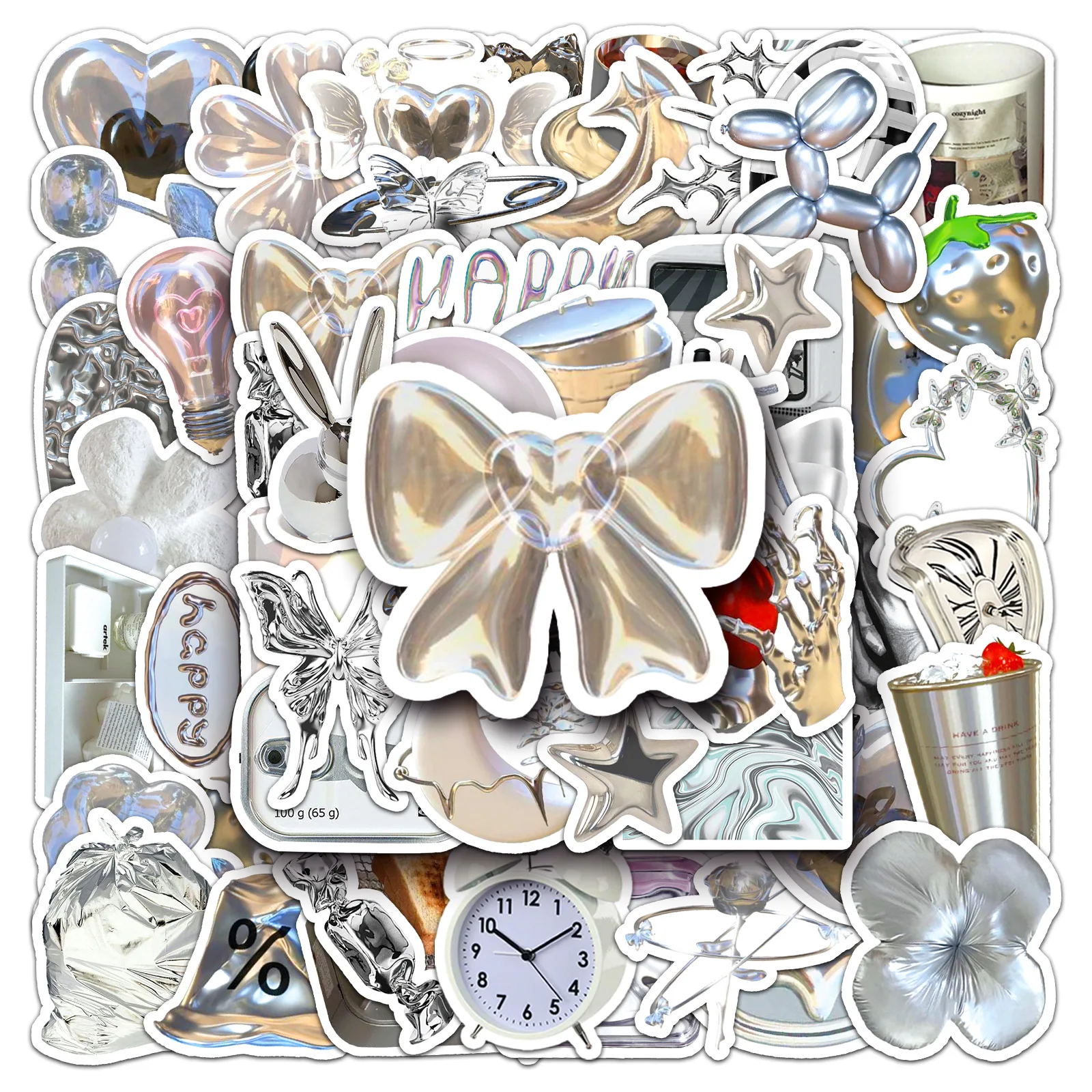 50 pezzi adesivi stile INS argento impermeabili stile 3D ragazza decorazione graffiti chitarra fai da te telefono laptop bici tazza d'acqua giocattoli decalcomanie