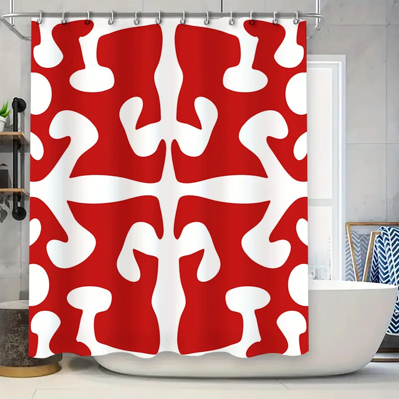 

Красная, белая, геометрическая занавеска для душа, водонепроницаемая, домашний декор, аксессуары для ванной комнаты, украшение для ванны или душевой кабины, размер 59x70