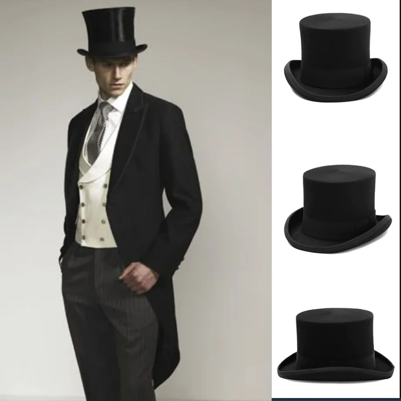 

Magician high hat British black jazz top hats male and female court gentleman flat felt hat 2024 sombrero de copa británico