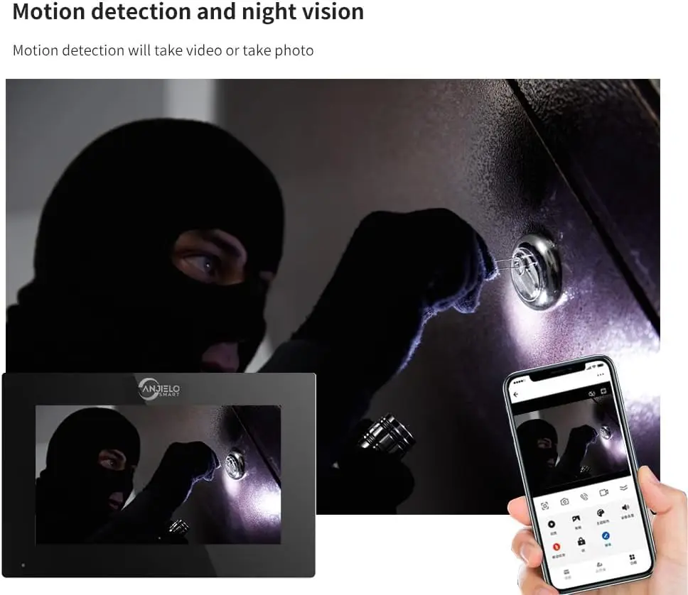 케이블이 포함된 비디오 초인종, 7인치 인터콤, 1080P 고화질 터치 스크린, 4-in-1 카메라, RFID 카드, WiFi