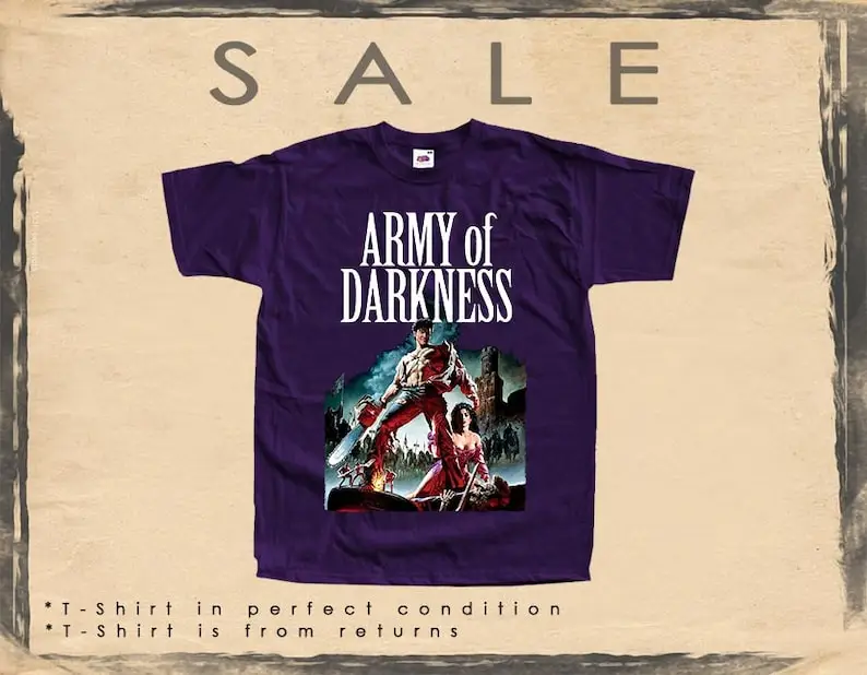 

SALE Vintage TShirt 14 Army of Darkness Size S PURPLE color Men Woman Unisex T-Shirt Digital Print Sizes