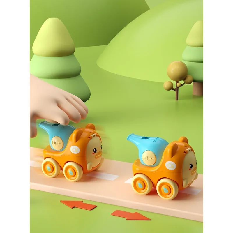 Baby-Tierfigur-Spielzeugauto mit Rückstoßmechanismus und Pfeife, derdeckelöffnend für Kleinteile, Trägheitsgleit-Baby-Puzzle-Spielzeug
