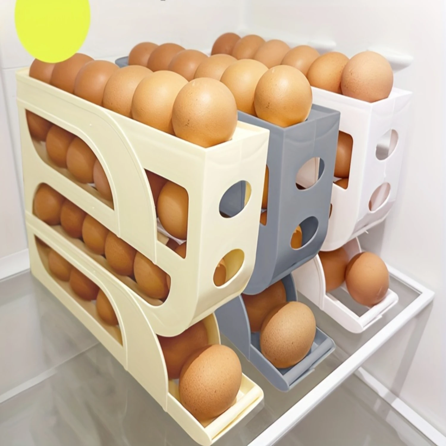 

Egg Rack, Rolling Type Egg Preservation Box, Double Layer Automatic Rolling Egg Tray, Food Contact Safe, Family Size Capacity u