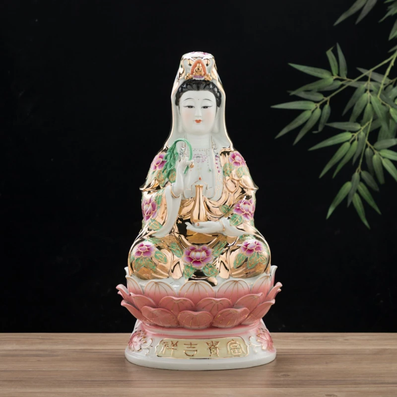 Chinese Ceramic Guanyin Ornament Ensure Safety Temple Sacrificial Decoration Home Furnishing Decoration Pray for Auspiciousness