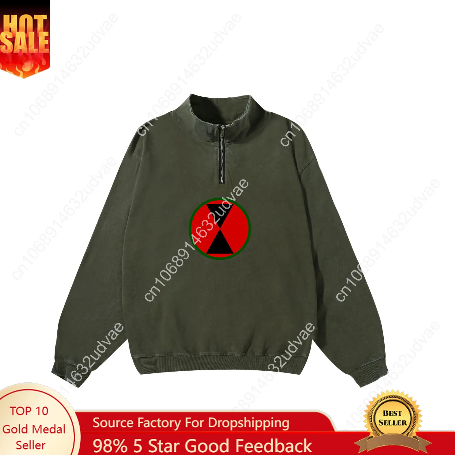 7th Infantry Division Retro Sweatshirt Man Woman Teenager Vintage Pullover Half Zipper Sweat Custom Made Tops Sleeved Tshirt