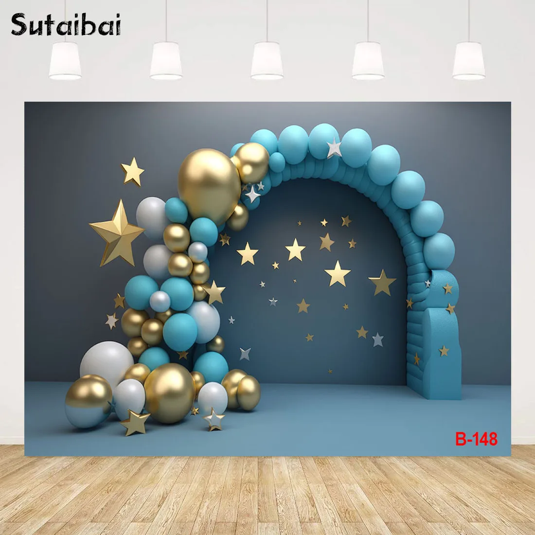 

Photography Background Arch Blue Gold Balloons Stars Boy Birthday Party Cake Smash Portrait Decor Photo Backdrop Studio