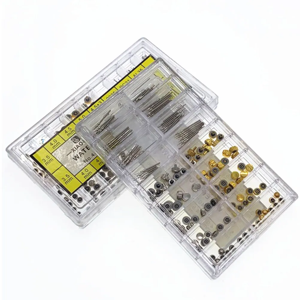 170Pcs Waterproof Watch Crown Spring Bar Watch Stem Tubes Repair Kit Assorted Sizes Replacement Parts for Watchmakers