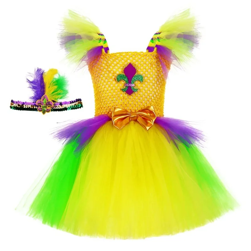 Girls' Sequined Feather Dress,  Elegant Festival Gown for Halloween Parties & Dances,  Stylish Breathable Tulle Tutu Dress