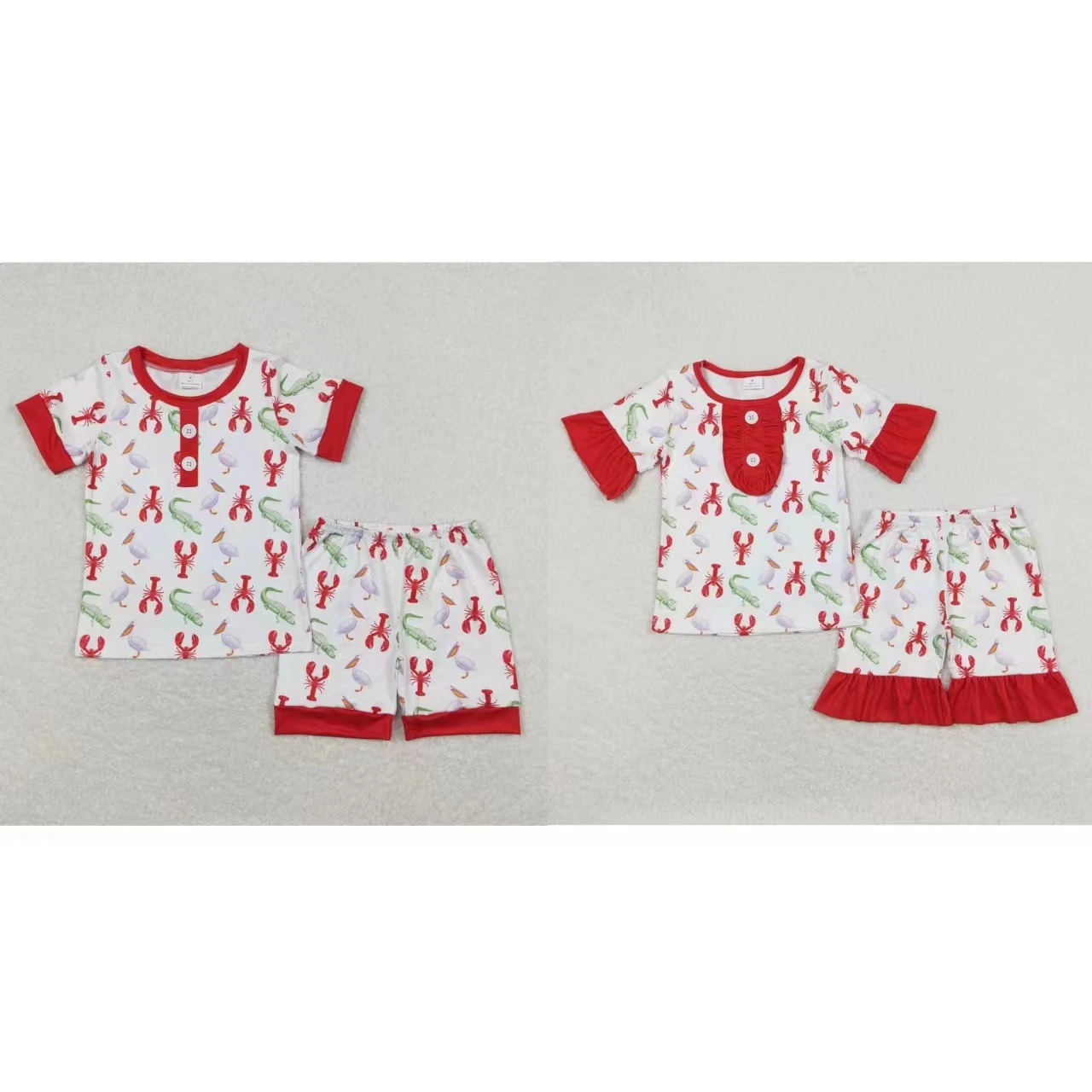 

Wholesale Summer Children Kids Pajamas Short Sleeves Crawfish Shirts Infant Sleepwear Set Shorts Matching Baby Boy Girl Outfit