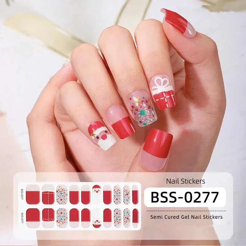 Autocollant de Noël pour Nail Art, Enveloppes de Gel Semi-Durci, Durcir dans la Lampe UV, Nail Art, Décorations Nail Art, Père Noël Rouge, Flocon de Neige, Elk, 20 Pointes