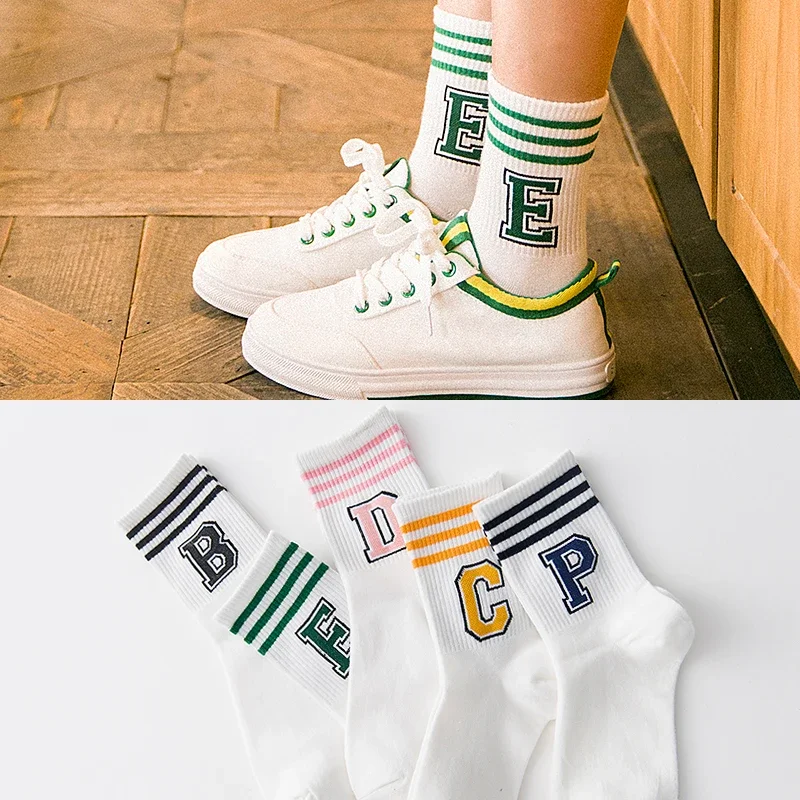 Classic Striped Letter Print Fashion Sporty Short Socks Girls Cute Harajuku Socks Casual Female Cool Skateboard Cotton Socks