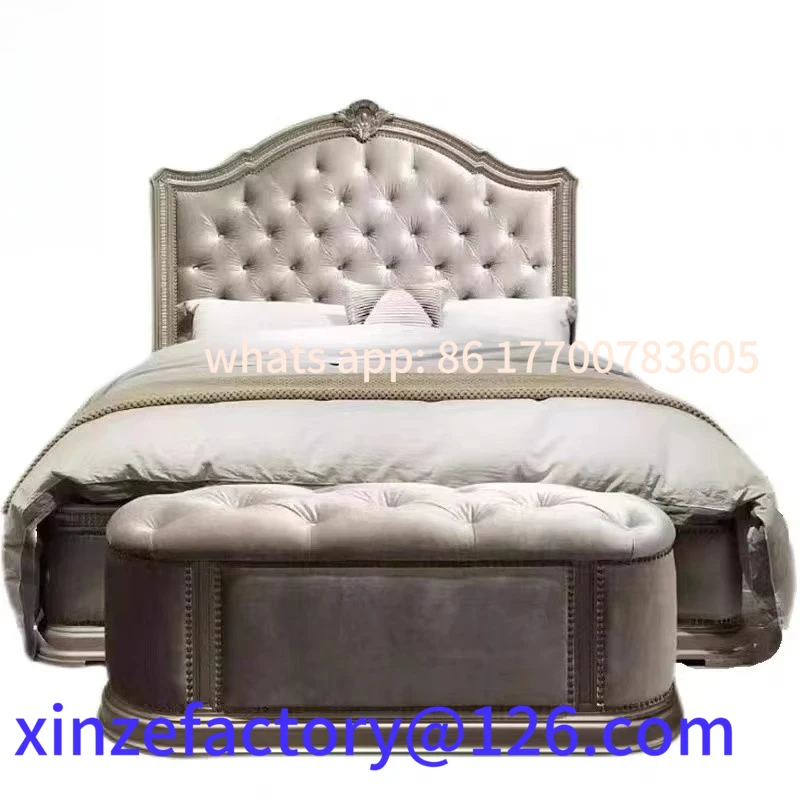 

Customizable retro old Zhuyuan bed, French light luxury solid wood carving double 1.8 meters villa wedding bed