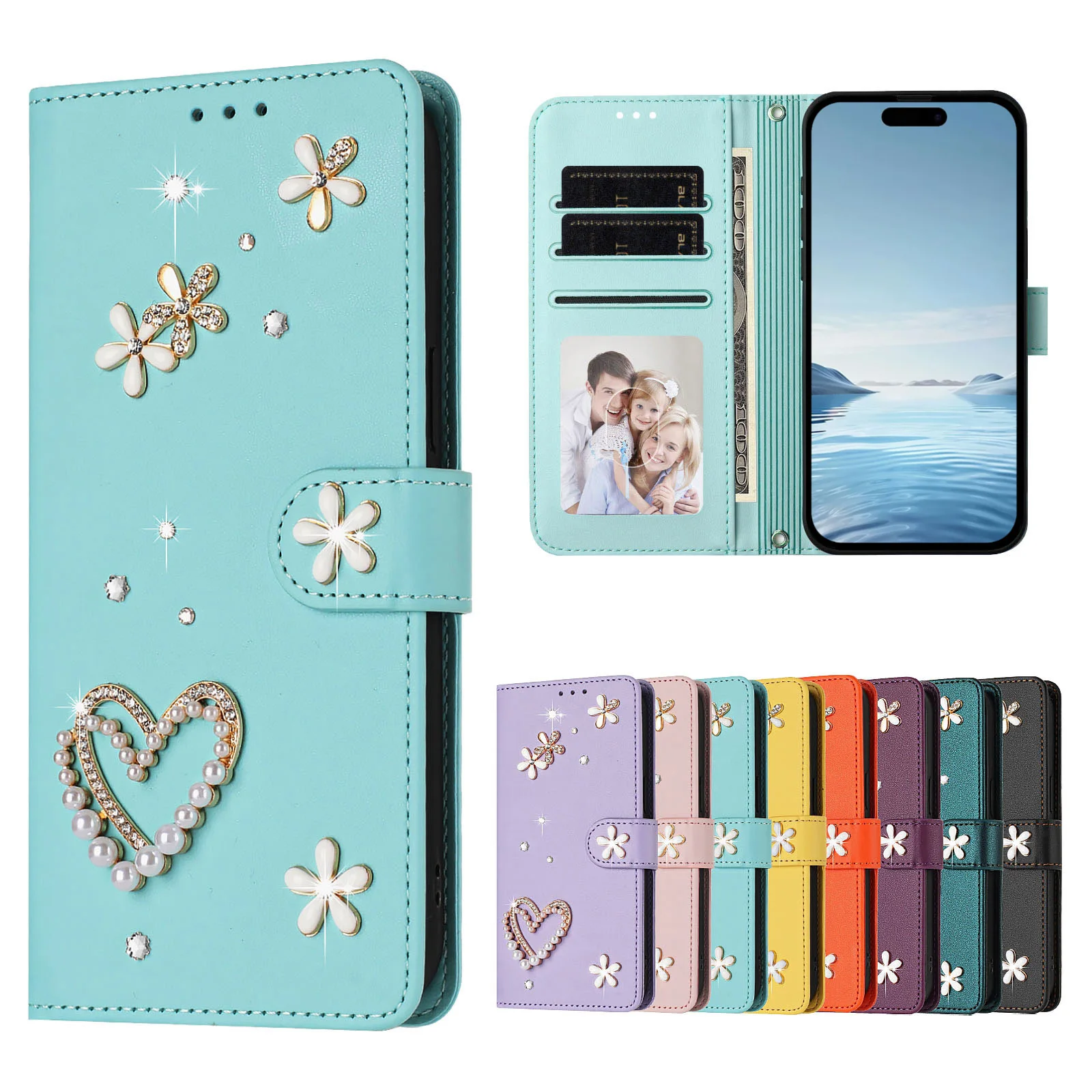 Glitter Jewelled Lanyard Leather Phone Case For Asus ROG Phone 9 8 Zenfone 12 11 Ultra Wirst Strap 3 Cards Wallet Flip Cover - view 6
