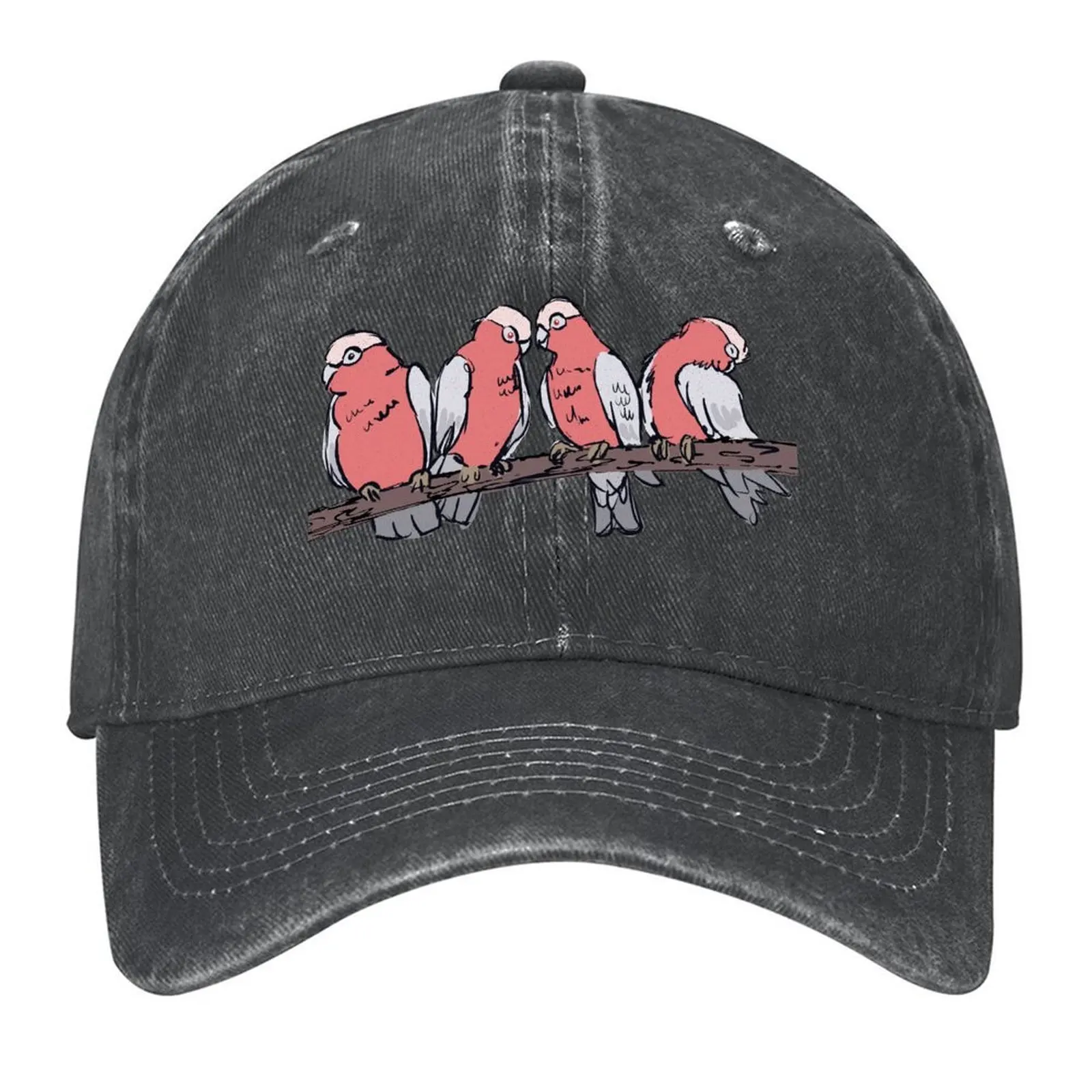 

Group of four pink galahs on a branch Baseball Cap Fashion Beach summer hat Designer Hat Kids Hat Hats For Women Men's
