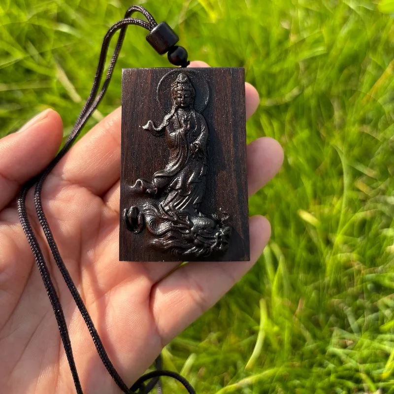 Hand-Carved Vietnam Agarwood Guanyin Dragon Pendant - Lucky Amulet Necklace, Wooden Bodhisattva Charm for Protection &