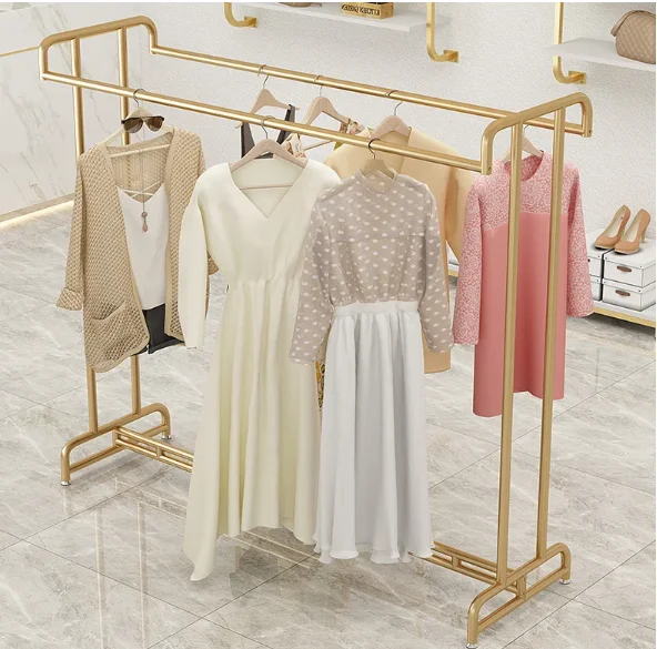 

Clothing store display rack Floor type luxury women's clothing rack display rack Double pole clothes hanger