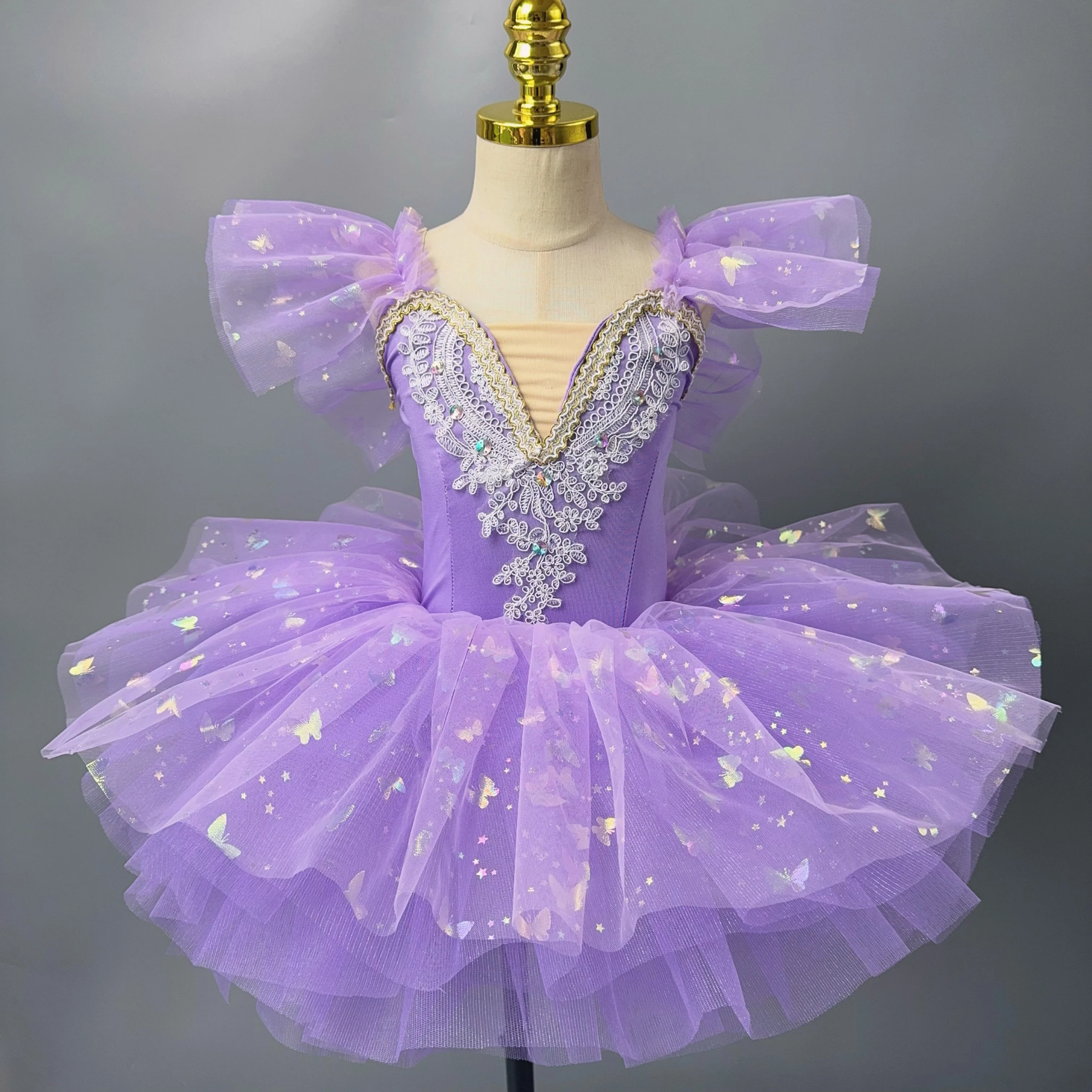 Robe de Ballet avec Jupe Tutu à Paillettes et Imprimé Papillon pour Enfant, Costume de brev, Vêtements de Spectacle sur Scène, Justaucorps pour Fille