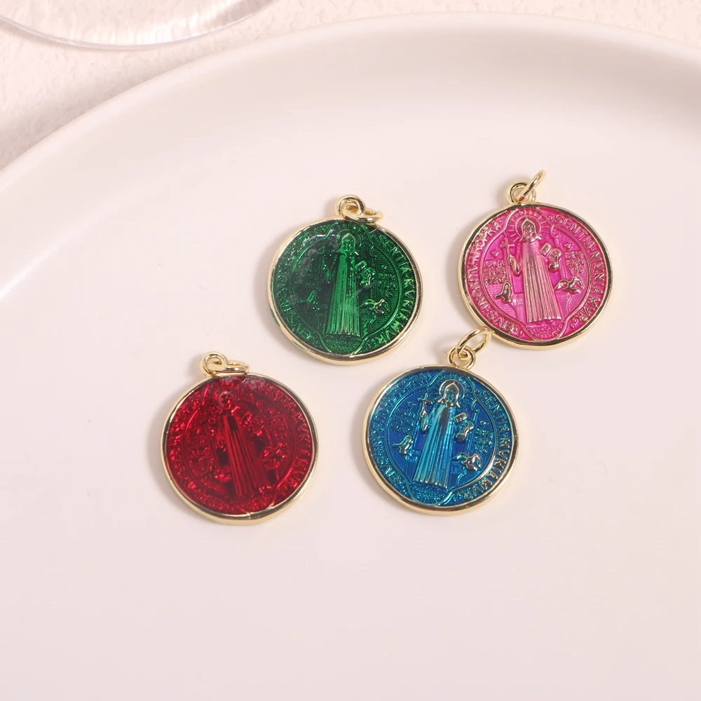 

10pcs, Multicolor Round Enamel Saint Benedict Pendant for Necklace Jewelry Making Supplies Diy Design Charms