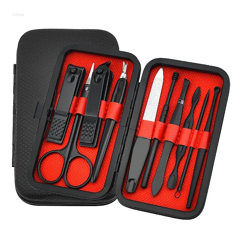 10 Piece Stainless Steel Nail Clipper Set Complete Manicure Pedicure Tool Kit Nail File Cuticle Pusher Grooming Gift Box Set