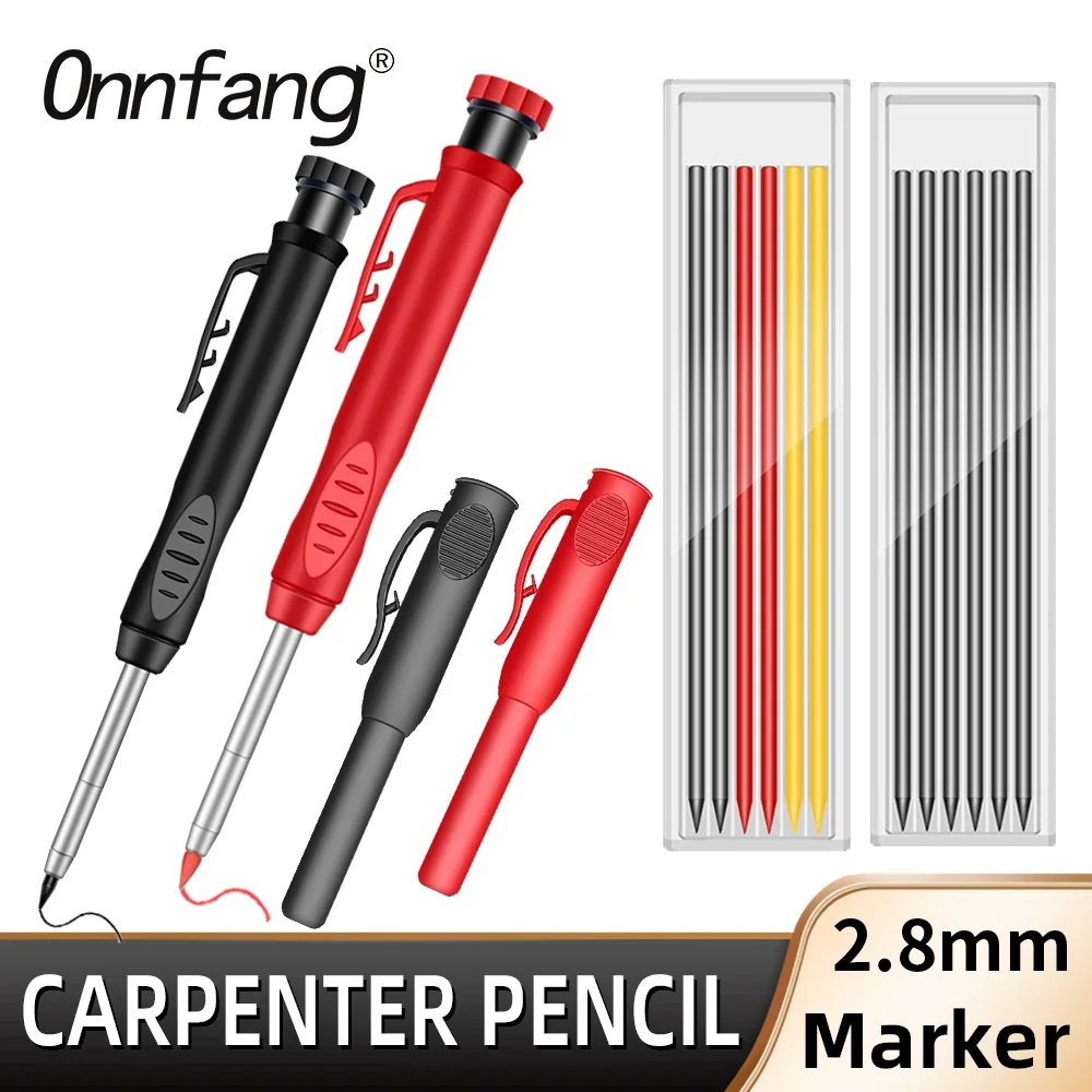 Onnfang Solid Carpenter Pencil Deep Hole Marking Pencil Scriber Refill Carpenter Scriber Mechanical Pencil Woodworking Tools