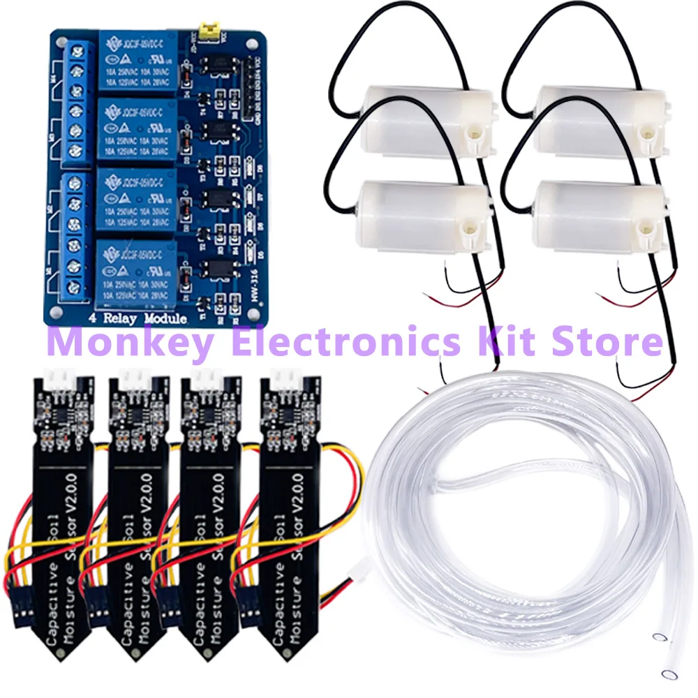 DIY Water Pump Soil Moisture Sensor Relay Module Automatic Irrigation System Self Watering DIY Kit 4WAY Garden Flower Greenhouse