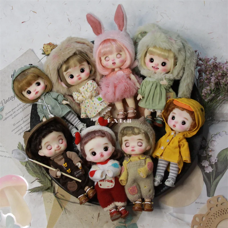 Genuine Ob11 Joint Doll Movable Eye Baby Head Bjd Trendy Play Gift Set New Cute 1/12 Handmade Design Resin Decor Doll Christmas