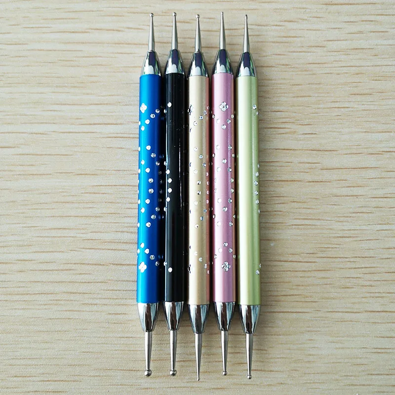 Stylo à pointe de pointage pour ongles en acrylique à double extrémité, 3D, poudre à paillettes, liquide, manucure, brosse de pointage, outil de pointes d'ongles, 3/5 pièces