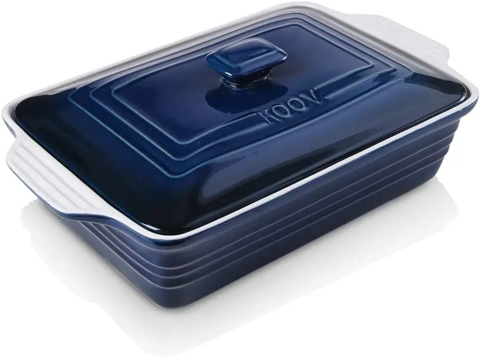 

Rectangular Ceramic Casserole Dish with Lid, 9x13 Inch Lasagna Pan for Baking and Cooking, Gradient Blue