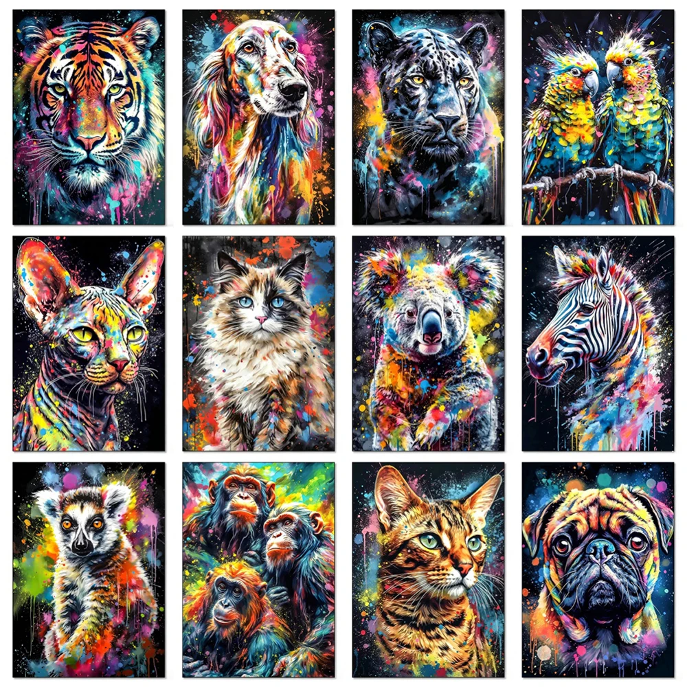 Splash Animal Leinwandbild, bunte Tierposter und -drucke, Graffiti-Kunst, Wandbild, Wanddekoration für Schlafzimmer und Innenräume. – Detail 3