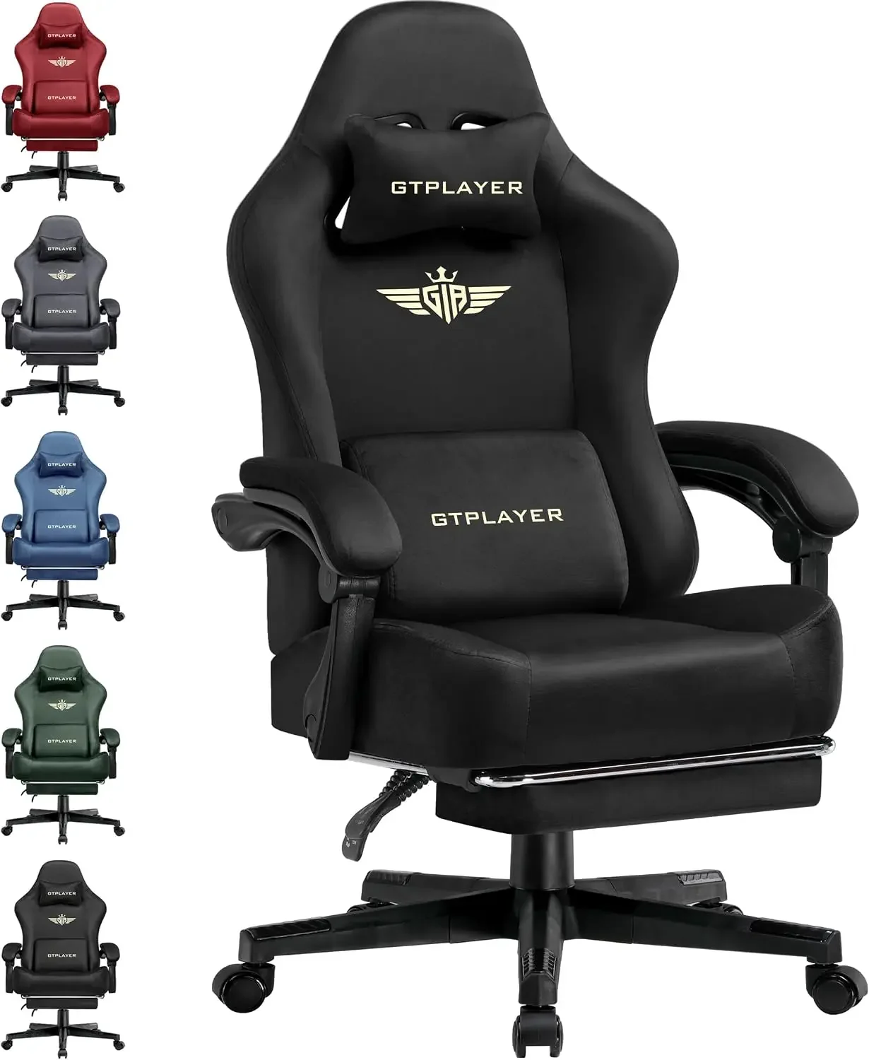 Big and Tall Gaming Chair Fabric with Pocket Spring Cushion, High Back Ergonomic Computer Chair with Footrest for Adults