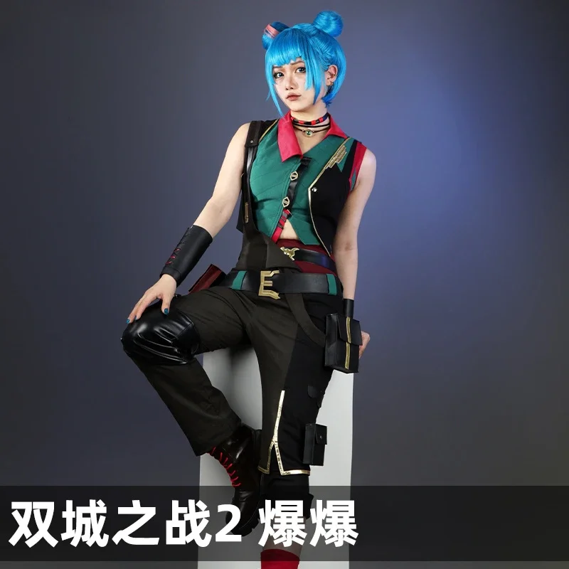 Anime Arcane 2 Powder Cosplay Jinx Cosplay Normal Outfit Role Play Carnival Uniform Necklace Earrings Socks Set