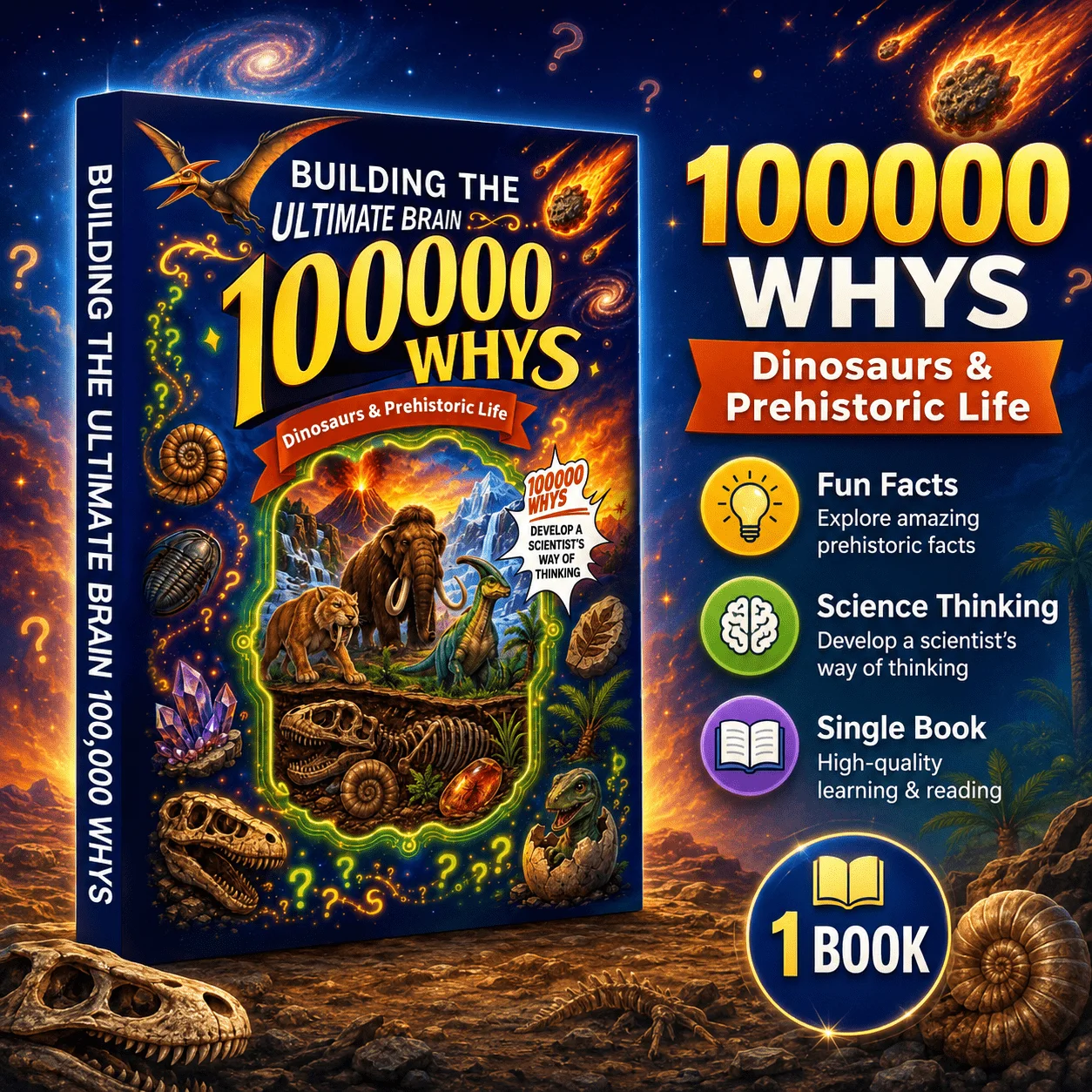 100000 Whys Dinosaurs and Prehistoric Life Book, Fun Science Q&A Book About Dinosaurs , Earth History and Prehistoric Discovery