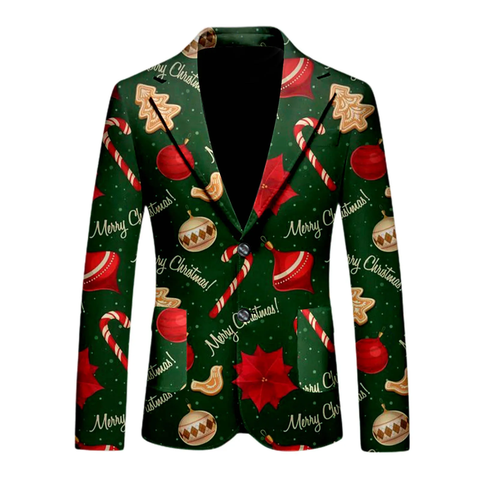 Christmas Theme Printed Slim Fit Suit Coat Men Casual Personality Fashion Suit Jacket Adult Lapel Single Breasted Blazer