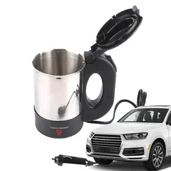 Chaleira elétrica para carro, 12v/24v, 500ml, copo de aquecimento para caminhão, desligamento automático, caneca de café, garrafa de água, aquecedor de água de aço inoxidável