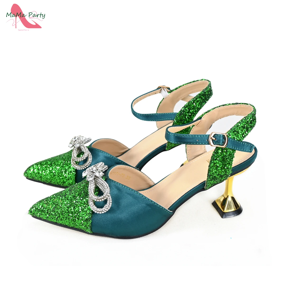 Dark Green Color Elegant New Design 2024 Winter Design Italian Women Shoes and Bag Set High Quality Pointed Toe For Party