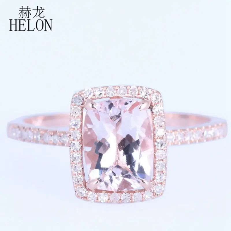 

HELON Soild 14K 10k роза фото 6x8 мм Подлинные Бриллианты морганит обручальное кольцо для женщин на день рождения юбилея лучший подарок