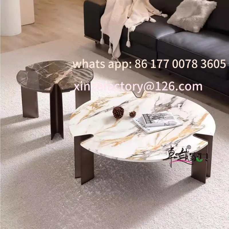 طاولة قهوة رخامية إيطالية قابلة للتخصيص، خفيفة فاخرة، غرفة معيشة منزلية، مجموعة إبداعية حديثة من الفولاذ المقاوم للصدأ