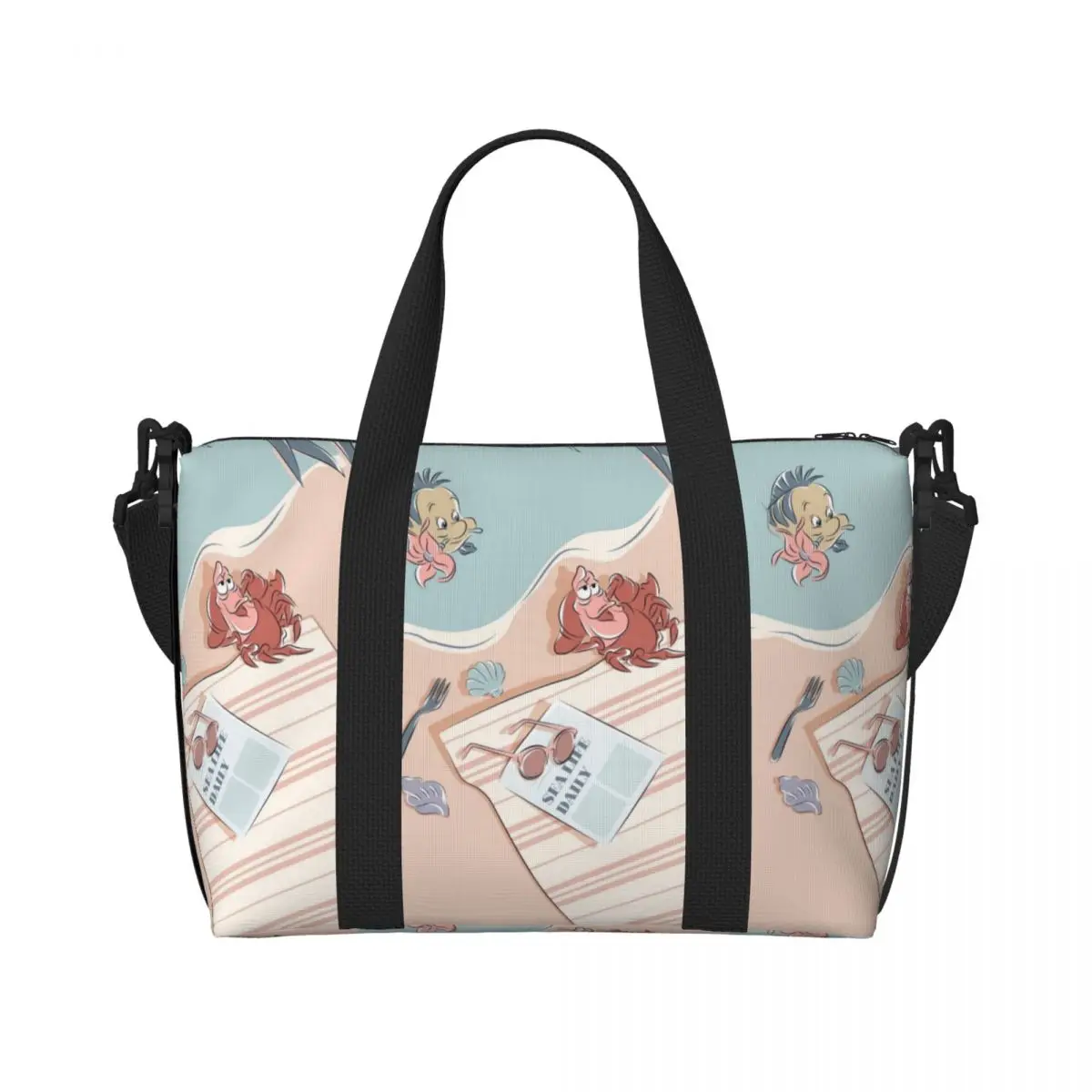 

Custom The Little M-Mermaid Beach Tote Bag for Women Extra Large Gym Carry On Princess Ariel Travel Shopping Bags